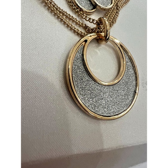 Gold Tone Necklace Earrings Set Silver Glitter Disc Statement NOS Minimal Luxe - Picture 6 of 10